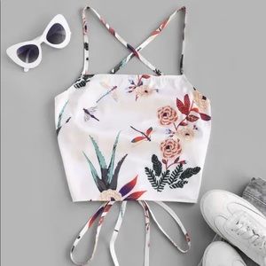 Zaful Lace Up Crisscross Printed Crop Top